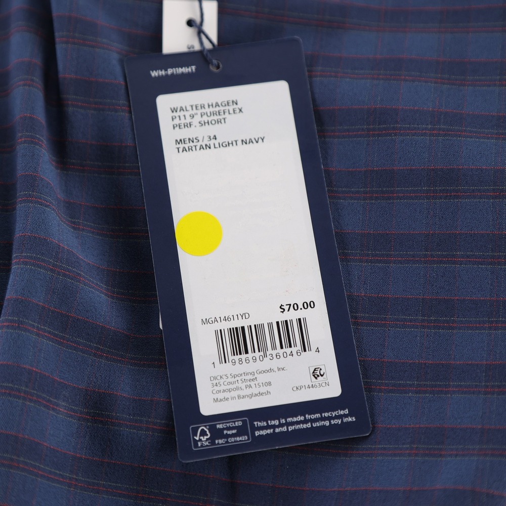 Walter Hagen Mens 34 Tartan Light Navy Pureflex Performance Golf Shorts - Picture 2 of 8